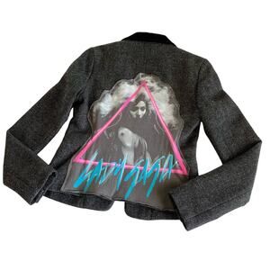 Reworked Apparel Lady Gaga Custom Upcycled Tweed Gray Blazer Jacket Women's XS